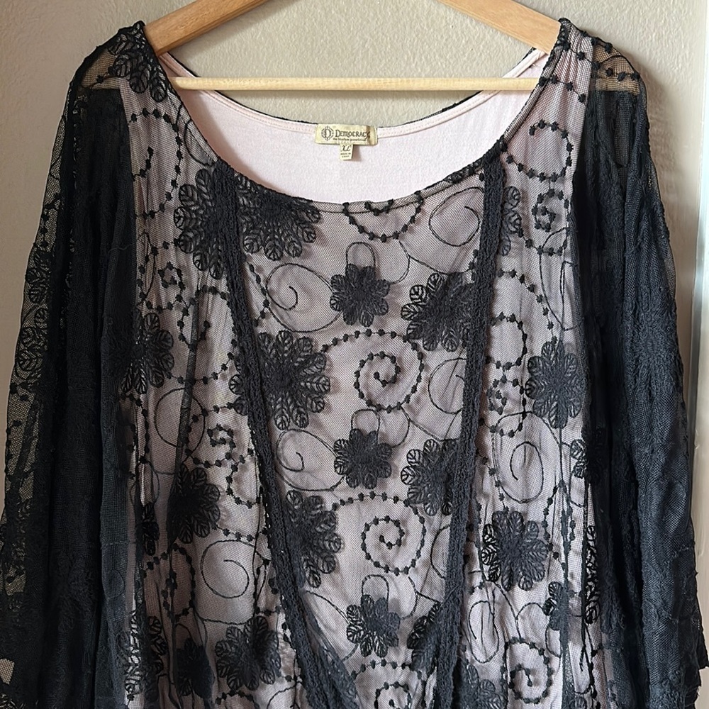 DEMOCRACY Black Lace Overlay Top
